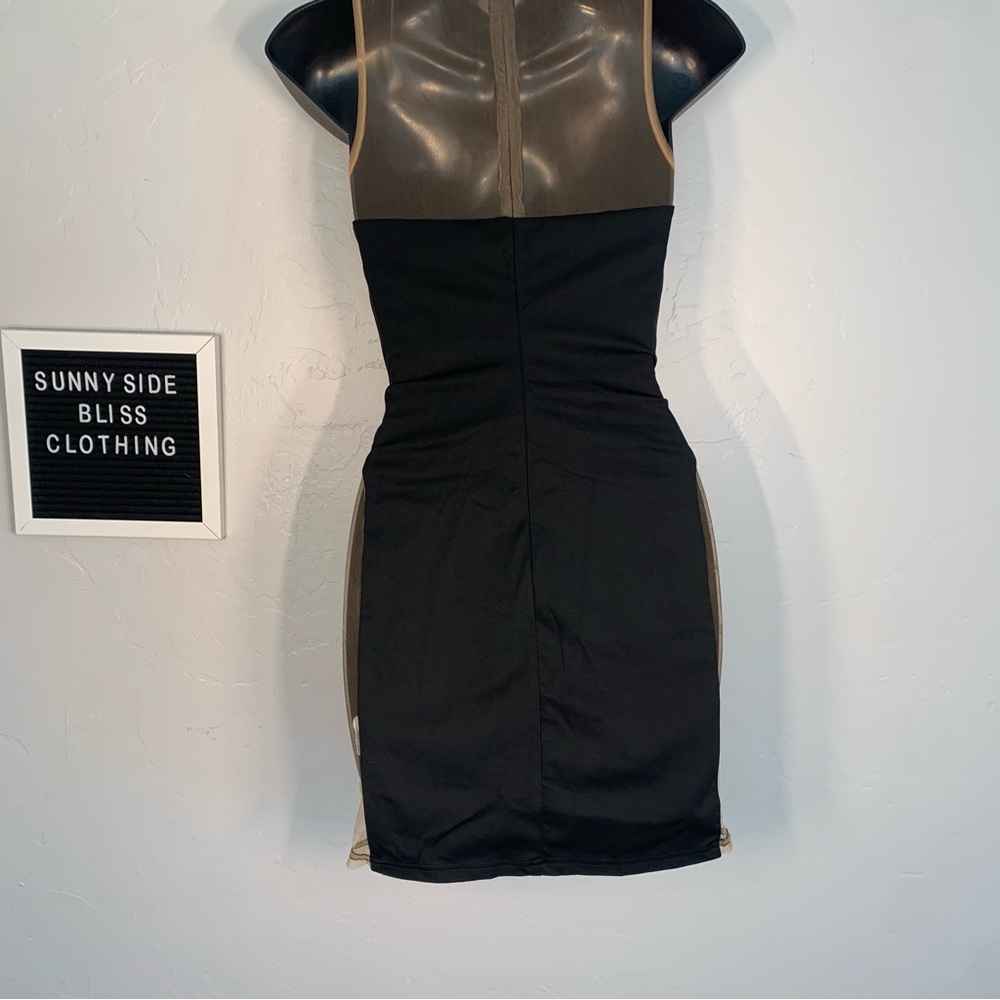 Fashion Nova Black Mesh Bodycon Mini Dress Sheer Panel Stretch Size Small - Picture 8 of 10